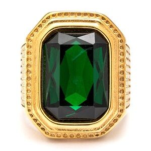 Green & Gold Stainless Steel Statement Rings